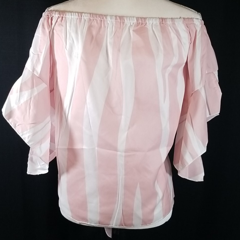 Pattern Cold Shoulder Bow pink and white Top. M - Picture 6 of 12
